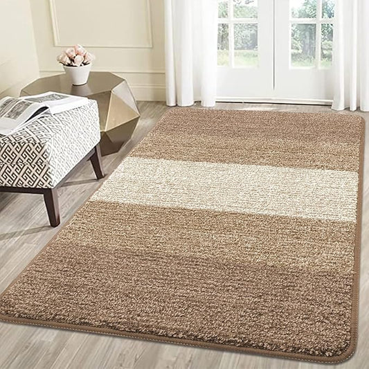 Smiry Dog Door Mat for Muddy Paws, Absorbs Moisture and Dirt, Low-Profile Entryway Mat with Non-Slip Backing, Entry Indoor Outdoor Doormat for Inside Floor (59x35 Inches, Khaki, Striped)