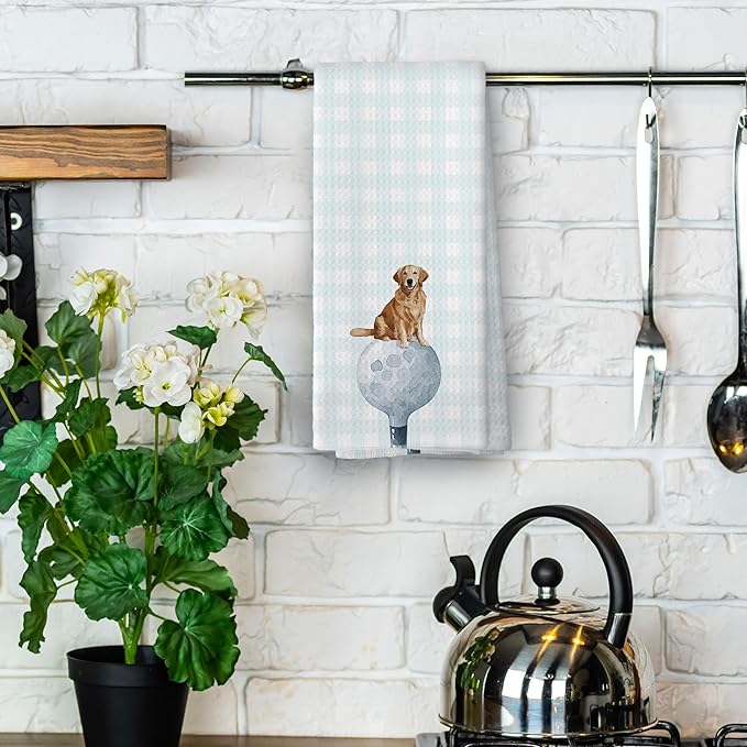 Golf Dog Kitchen Towels - Golden Retriever Dish Towels, Sports Gifts, Pet Golf Club Decorative Absorbent Dishcloths Hand Towels for Spa Kitchen Gym Decor 16x24 Inches