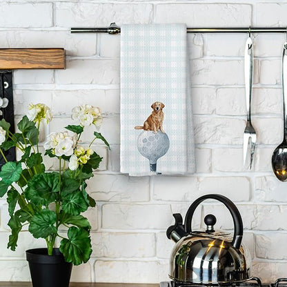 Golf Dog Kitchen Towels - Golden Retriever Dish Towels, Sports Gifts, Pet Golf Club Decorative Absorbent Dishcloths Hand Towels for Spa Kitchen Gym Decor 16x24 Inches