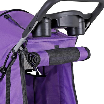 4 Wheels Foldable Pet Dog Cat Jogger Stroller Travel Carrier Strolling Cart w/Waterproof Cover Storage Basket Cup Holder & Removable Liner for Medium Small Cat Dog, Purple