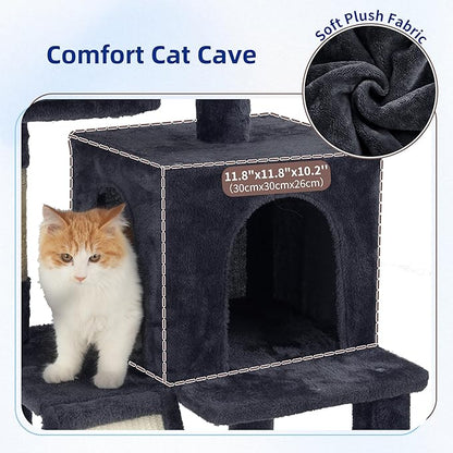 Gitelsnour Multi-Level Cat Tree for Indoor Cats, Cat Tower with 2 Scratching Boards, 2 Plush Padding Platforms, Cat Condo House with Hammock, Basket, Smoky Gray GCT022G