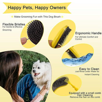 Puppy Brush for Small Dogs - Soft Dog Brush - Perfect Yorkie, Shih Tzu, Maltipoo & Maltese Grooming - Gentle Hair Remover for Easy Pet Grooming at Home - Yellow