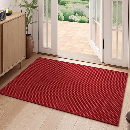 2x3 ft Indoor Door Mat Entryway Rug Non Slip Boho Woven Washable Small Area Rugs Runner, Front Entry Rug Entrance Doormat for Hall Porch Bathroom Kitchen Bedroom Easy Clean, Red 24"x36"