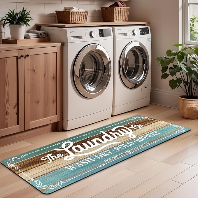 Pauwer Laundry Room Rug Runner 20"x60" Waterproof Rubber Laundry Mat Non Slip Kitchen Mats for Floor Washable Floor Mat Runner Rug for Farmhouse Mudroom Washroom Bathroom Decor