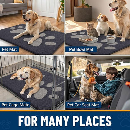 Smiry Dog Door Mat for Muddy Paws, Absorbs Moisture and Dirt, Low-Profile Entryway Mat with Non-Slip Backing, Entry Indoor Outdoor Doormat for Inside Floor (59x24 Inches, Dark Grey, Paw)