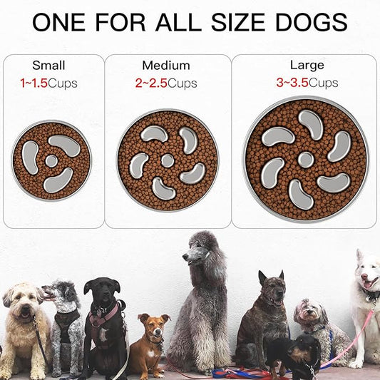 Slow Feeder Dog Bowl-3Cups for Large Breeds, Double Wall Food-Grade Stainless Steel, Heavy Duty with Non-Slip Rubber Base, Puzzle Maze Bowl to Slow Down Eating [2Pack]