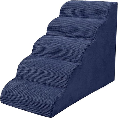 5 Steps Dog Stairs for Bed, 24" Dog Steps for High Bed, High Density Pet Steps for Small Dogs, Extra Wide Non-Slip Dogs Ramp for Injured, Older Pets, Small Cats, Navy