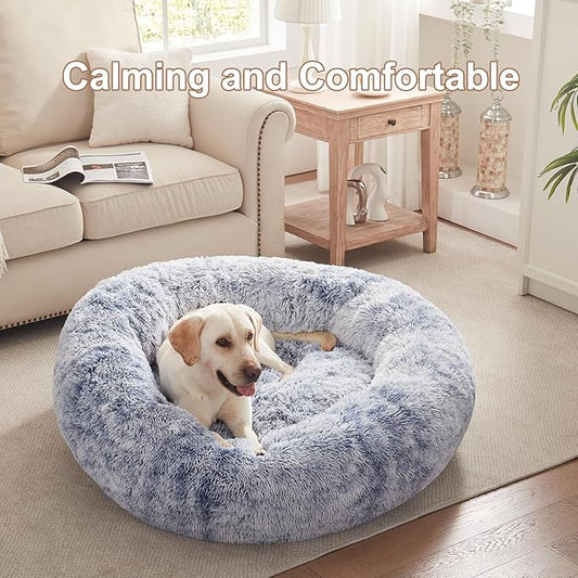 45 inches Donut Dog Bed for Extra Large Dogs,Calming Fluffy Round Jumbo Pet Bed with Removable & Washable Cover, Fits up to 120 lbs Pets (Dark Blue,XL)