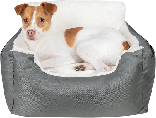 Best Pet Supplies Elevated Dog Car Seat for Small Dogs, Booster Seat with Safety Tether & Storage, Washable Travel Pet Seat for Front or Back Seat, Up to 25 lbs - Gray - 21 x 20 x 14