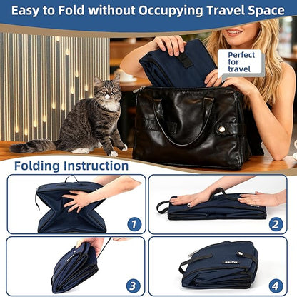 Portable Cat Travel Litter Box with Lid and 10 Pcs Disposable Liner Bags, Leak-Proof & Collapsible, Easy Clean Odor-Control Cat Travel Essentials for Car, Hotel, Airplane, Camping,Trips Navy