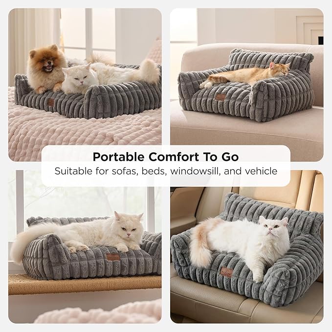 Joydeco Cat Couch for Pets, 30 inch Plush Pet Sofa, Cat Bed for Indoor Cats with Removable Washable Cover, Supportive Pet Sofa, Drak Grey