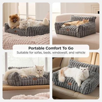 Joydeco Cat Couch for Pets, 30 inch Plush Pet Sofa, Cat Bed for Indoor Cats with Removable Washable Cover, Supportive Pet Sofa, Drak Grey