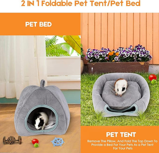 Guinea Pig Hideout - Guinea Pig Bed, Bunny Hideout, Rabbit Bed, Ideal Bed for Small Pets, Tent Shape, Grey