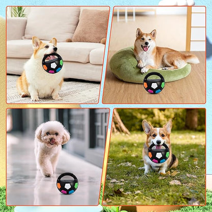Squeaky Dog Toy Soccer Ball with Handles, Mellow Dog Calming Ball, Pet Dog Football Shape Toy, Interactive Balls for Dogs Playing, Water Play, Training & Outdoor Games for Medium Large Breeds (White)