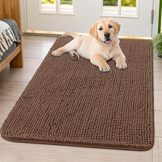 Smiry Dog Door Mat for Muddy Paws 40x32, Absorbs Moisture and Dirt Doormat, Non-Slip Washable Quick Dry Chenille Front Door Mat Indoor Entrance, Entryway Carpet for Inside Floor, Mocha