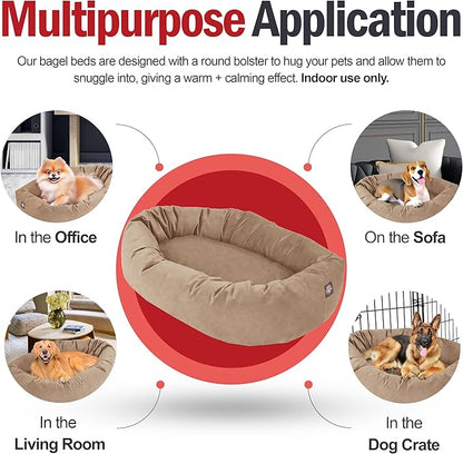 Majestic Pet 24 Inch Suede Calming Dog Bed Washable – Cozy Soft Round Dog Bed with Spine Support for Dogs to Rest Their Head - Fluffy Donut Dog Bed 24x19x7 (Inch) - Round Pet Bed Small – Stone (2025)