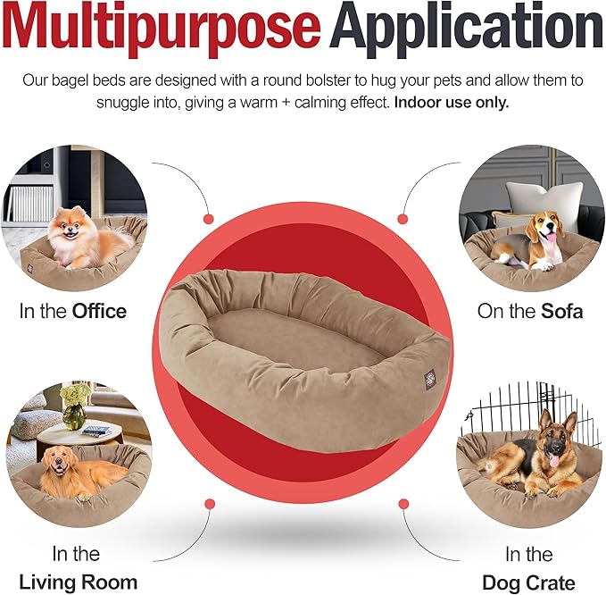 Majestic Pet 52 Inch Suede Calming Dog Bed Washable – Cozy Soft Round Dog Bed w/Spine Support for Dogs to Rest Head - Fluffy Donut Dog Bed 52x35x11 (Inch) - Round Pet Bed X- Large – Stone (2025)