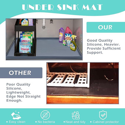 URMONA Waterproof Silicone Under Sink Mat 28'' x 22'' Shelf Liner for Kitchen and Bathroom, Cabinet and Counter Protector, Storage and Organizers, Litter Mat, Pet Cat Puppy Essentials(Brown)