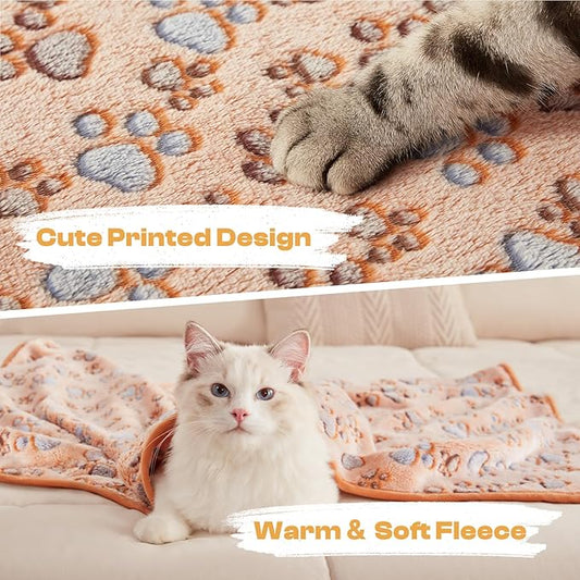 Luciphia 1 Pack 3 Blankets Super Soft Fluffy Premium Fleece Pet Blanket Flannel Throw for Dog Puppy Cat Paw Brown/Pink/White Small(23x16 inch)