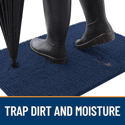 OLANLY Dog Door Mat for Muddy Paws 47x32, Absorbs Moisture and Dirt, Absorbent Non-Slip Washable Doormat, Quick Dry Chenille Mud Mat for Dogs, Entry Indoor Entryway Carpet for Inside Floor, Dark Blue
