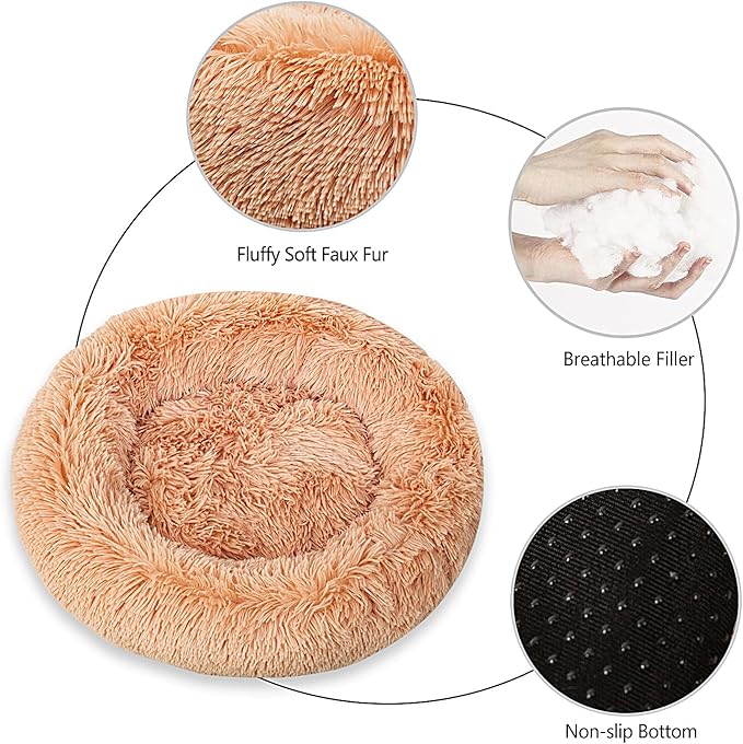 Calming Dog Bed for Big Dogs, 39'' Round Anti-Anxiety Warm Fluffy Plush Faux Fur Bed, Soft Anti-Slip Donut Washable Big Pet Bed, Cozy Big Dogs Bed, Fits up to 100 lbs Pets