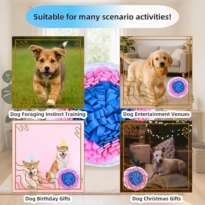 Snuffle Mat for Dogs, Large Dog Snuffle Mat 19'' x 19'' Enrichment Interactive Dog Puzzle Toys for Cats Dogs Encourage Natural Foraging Skills and Olfactory Training Stress Relievers Pink-Blue