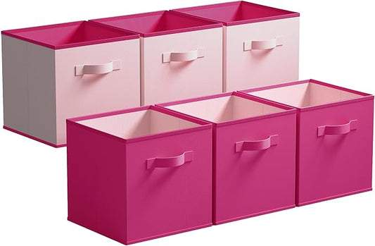 GRANNY SAYS Cube Cute Storage Bins, 11 Inch Storage Cube Organizer, Collapsible Fabric Storage Cubes with Handle, Decorative Cube Storage Organizer for Shelves, Closet, Pink, 6-Pack