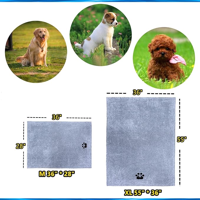 Dog Towel Super Absorbent Soft Microfiber Pet Bath Grooming Towels for Drying Dogs and Other Pets (M-36" * 28", Grey)