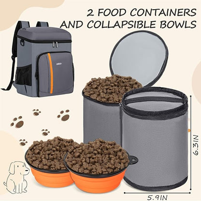 ANILD Dog Travel Bag Backpack, Flight-Ready TSA-Approved Dog Travel Bag with 2 Leak-Proof Food Canisters, 3 Foldable Silicone Bowls, Multi-Compartment Organizer for Hiking, Camping, Dog Mom Essentials