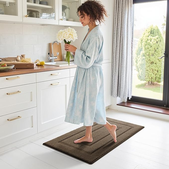 GRANNY SAYS Kitchen Mats for Floor Resist Dirt Kitchen Rugs Non Slip Washable, Small Rug for Sink Laundry Thick Durable Polypropylene Comfort Standing, 32" x 20", Light Brown