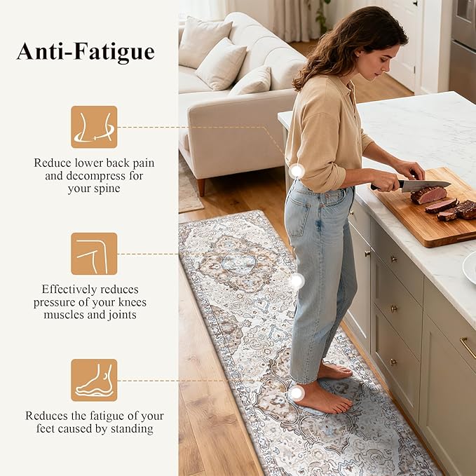 Ileading Anti Fatigue Kitchen Rugs Sets of 2 Cushioned Kitchen Mats for Floor Waterproof Kitchen Mat Set Non Slip Comfort Standing Mat for Kitchen, Office, Sink, Laundry