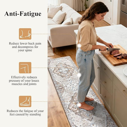 Ileading Anti Fatigue Kitchen Rugs Sets of 2 Cushioned Kitchen Mats for Floor Waterproof Kitchen Mat Set Non Slip Comfort Standing Mat for Kitchen, Office, Sink, Laundry