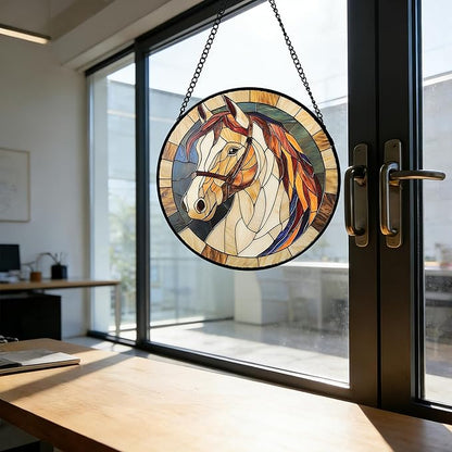 Stained Glass Window Hanging, Animal Horse Colored Mane Sun Catchers Glass Panel Cool Suncatcher Decor for Birthday for Women, Men, Wife, Aunt, and Mom 6.3 in