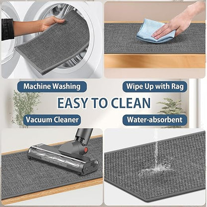 Peel and Stick Carpet Stair Treads for Wooden Steps Set of 15, Non Slip Adhesive Jute Stair Mats Indoor, Rubber Backing Safety Step Pads Mats, Grey, 8"x30"