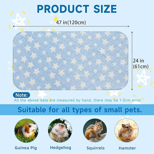 Homimp 2 Pack Guinea Pig Bed, Waterproof Reusable Small Animal Bed,Super Absorbent Pee Pad Mat for Rabbit Bunny Hamster Rat Hedgehog Chinchilla,Washable Fleece Cage Liners, Blue 24"x47"