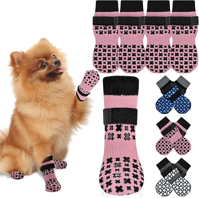 Non-Slip Dog Socks for Hardwood Floors Anti Slip Double-Sided Grippy Socks for Senior Dogs to Prevent Licking Paws, Scratching & Hot Pavement Premium Dog Paw Protector with Grippers Pink S