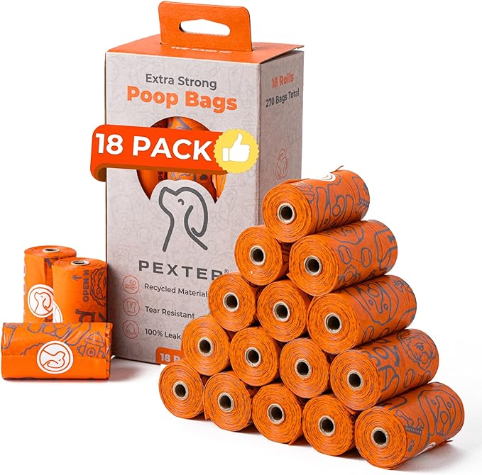 Pexter Dog Poop Bags, Leak-Proof, Strong and Unscented -18 Pack (270 Bags)