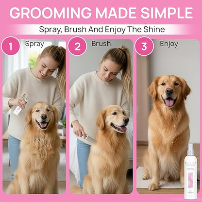 BioSilk for Dogs Detangling Spray with Shine Support, Lightweight Leave In Grooming Mist that Helps Smooth Coats, Detangle, and Add Shine Without Buildup, 8 Fl Oz