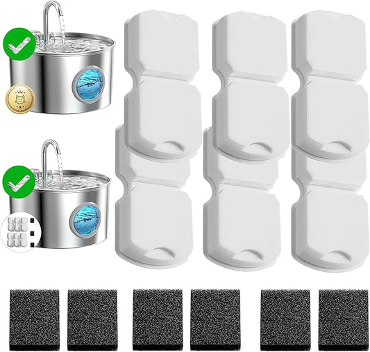 GIOTOHUN Cat Fountain Filters Replacement: 12 Cat Fountain Filter (6 Carbon + 6 Foam Filters) Suitable for GIOTOHUN S11