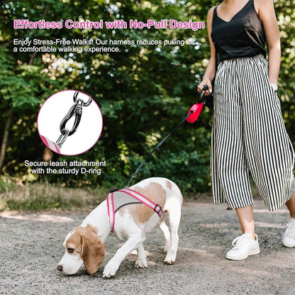 Visinite LED Dog Harness, USB Rechargeable Light Up Dog Vest, 2 Illuminate Modes Glow in The Dark Dog Harness, Adjustable Lighted Pet Harness Light for Night Walking Safety (Pink, L)