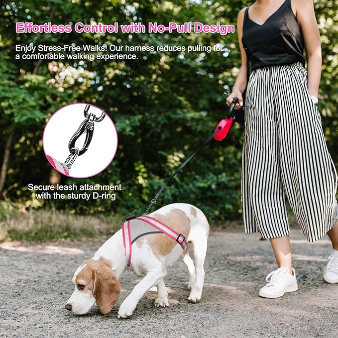 Visinite LED Dog Harness, USB Rechargeable Light Up Dog Vest, 2 Illuminate Modes Glow in The Dark Dog Harness, Adjustable Lighted Pet Harness Light for Night Walking Safety (Pink, M)