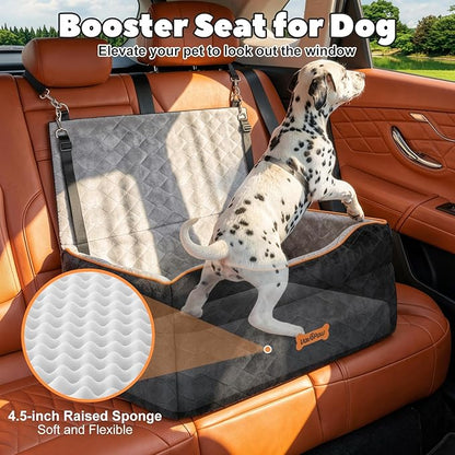 Dog Car Seat for Medium Dog, Dogs Booster Seat Under 50Lbs or 2 Small Dogs Washable, Pet Car Seats with 2 Safety Leashes, Pets Sofa Bed Cushion Add Thick Sponge, Pet Cars Carrier for Travel