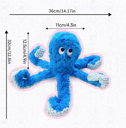 TRAVEYO Blue Octopus Dog Toys with Squeaker, Interactive Pet Toys for Dogs and Cats, Dog Treat Toys with Soft Rope Tentacles with Treat Hiding Pockets, 14.17 Inches