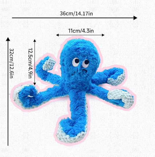 TRAVEYO Blue Octopus Dog Toys with Squeaker, Interactive Pet Toys for Dogs and Cats, Dog Treat Toys with Soft Rope Tentacles with Treat Hiding Pockets, 14.17 Inches