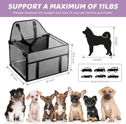 Small Dog Car Seat - Portable Puppy/Pet Booster Seat with Clip-On Leash and Mesh Window for Small Pets Up to 11 lbs