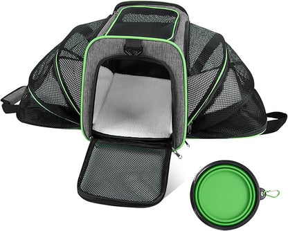 Cat Carrier - Airline Approved Expandable Soft Side Pet Carrier, Collapsible Pet Travel Bag Carrier with Foldable Pet Bowl for Cat Small Animals Under 14LB, 17 * 11 * 11