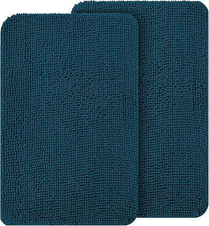 OLANLY Dog Door Mat Set 2-Piece 36x24, Absorbs Moisture and Dirt, Absorbent Non-Slip Washable Doormat, Quick Dry Chenille Mud Mat for Dogs, Entry Indoor Entryway Carpet for Inside Floor, Atlantic Blue