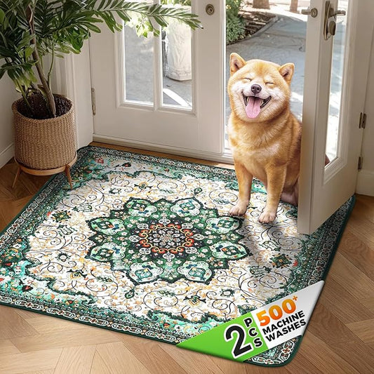 Hompet 2 Pack Super Absorbent Dog Door Mat for Muddy Paws, Washable Pee Pads for Dogs, Reusable Puppy Training Pads, Quick Dry Non-Slip Pet Entryway Rug, Leak-Proof Potty Pad for Indoor Floors 36x36