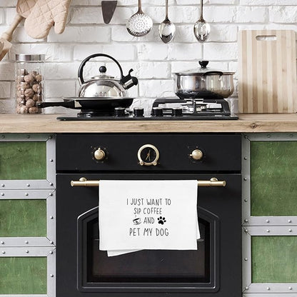 Funny Coffee Kitchen Towels 16x24 - Dog Kitchen Towels, Coffee Kitchen Decor, Coffee Towels Gifts for Coffee Bar, Funny Kitchen Decor, Dog Lovers Gifts, I Just Want to Sip Coffee and Pet My Dog