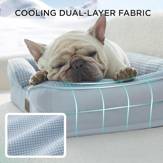 Bedsure Orthopedic Dog Bed Medium Size Dogs - Washable Medium Dog Cat Bed Waterproof, Comfort Pet Couch Sofa with Washable Removable Cover, Pets Bed with Nonskid Bottom, Cooling Blue, 28"